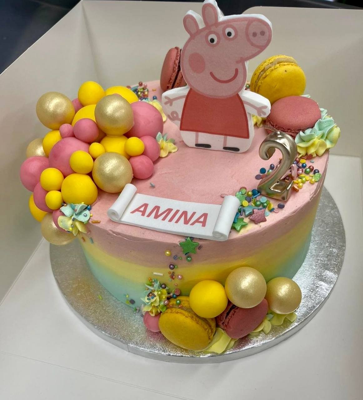 Peppa Pig Sunny Day Theme Two Tier Fondant Cake - Dough and Cream